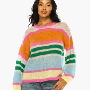 NWT Anthropologie X A Collective Story Rainbow Striped Crochet Sweater Size L